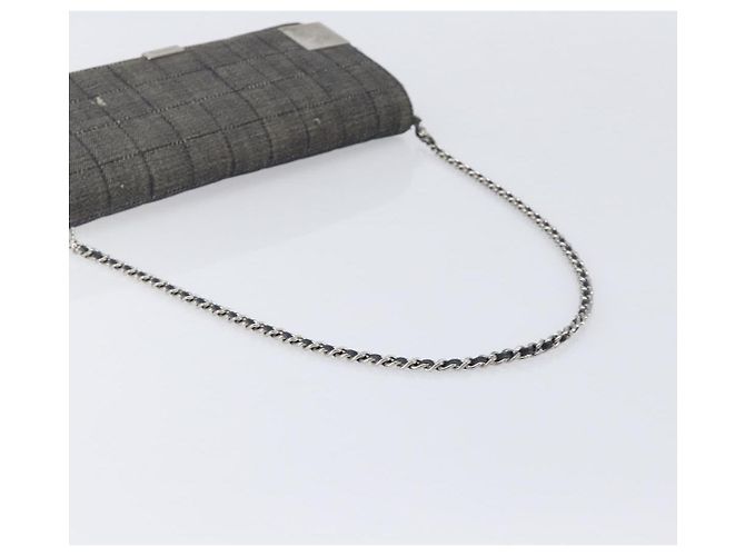 CHANEL Choco Bar Chain Shoulder Bag Canvas Gray Silver CC - vista 7