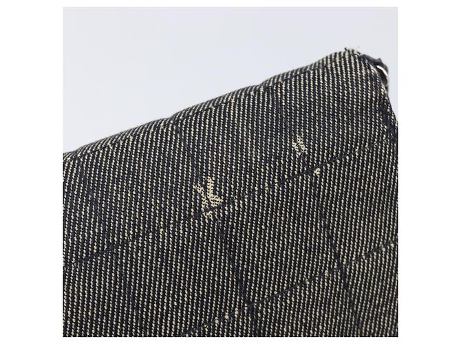 CHANEL Choco Bar Chain Shoulder Bag Canvas Gray Silver CC - vista 9
