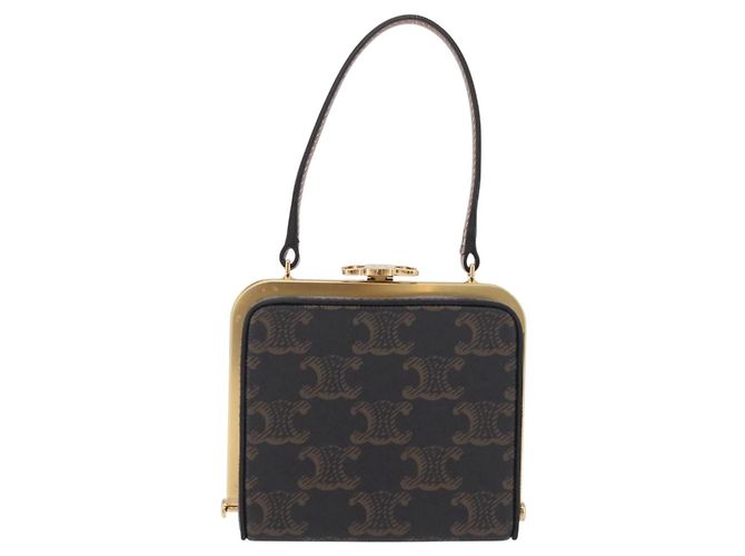 Céline CELINE Macadam Canvas Triomphe Minodiere Hand Bag PVC Black Gold - vista 2