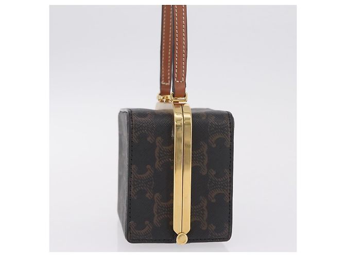 Céline CELINE Macadam Canvas Triomphe Minodiere Hand Bag PVC Black Gold - vista 4