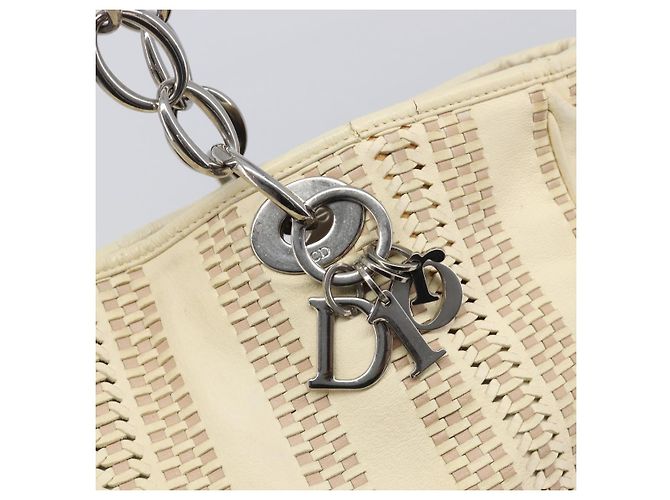 Christian Dior Chain Tote Bag Leather Beige Silver - vista 14