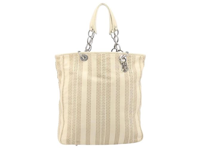 Christian Dior Chain Tote Bag Leather Beige Silver - vista 2