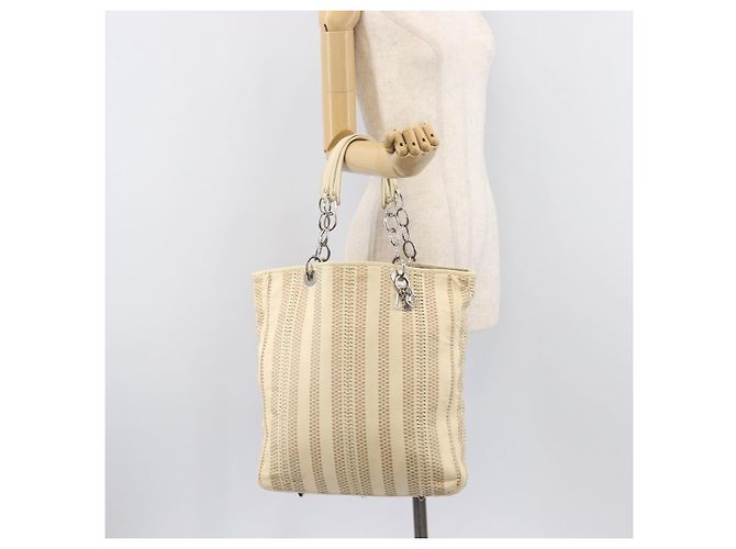 Christian Dior Chain Tote Bag Leather Beige Silver - vista 24