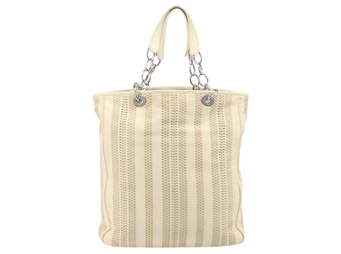 Christian Dior Chain Tote Bag Leather Beige Silver - vista 3