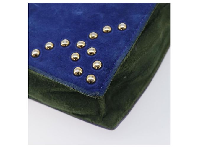 Autre Marque Saint Laurent Studs Shoulder Bag Suede Blue Gold Tone - vista 10