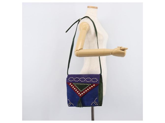 Autre Marque Saint Laurent Studs Shoulder Bag Suede Blue Gold Tone - vista 24
