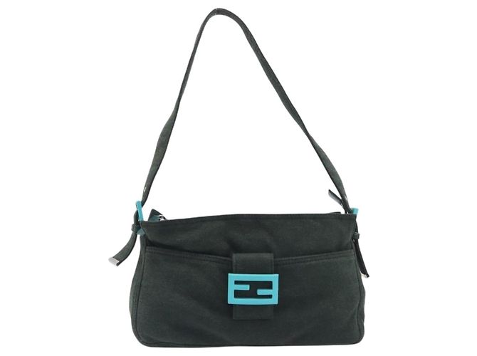 FENDI Mamma Baguette Shoulder Bag Cotton Khaki Silver - vista 2