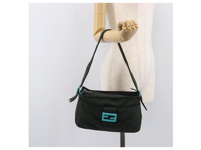 FENDI Mamma Baguette Shoulder Bag Cotton Khaki Silver - vista 27