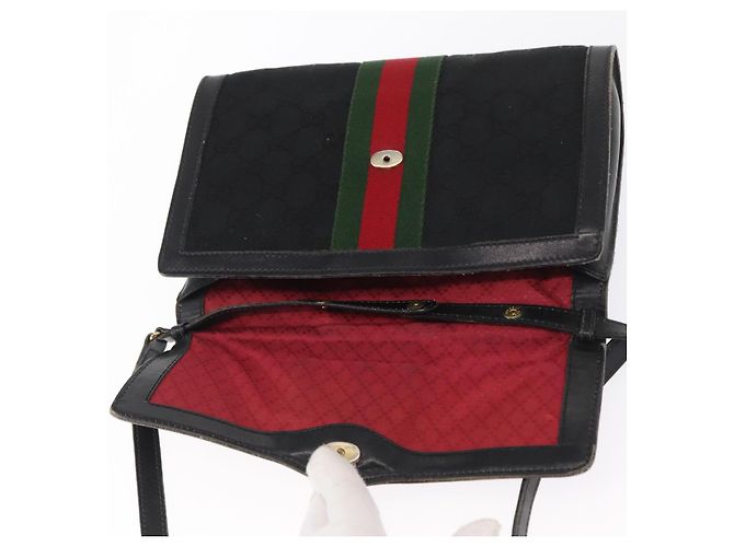 GUCCI GG Canvas Web Sherry Line Shoulder Bag Black Red Green - vista 10