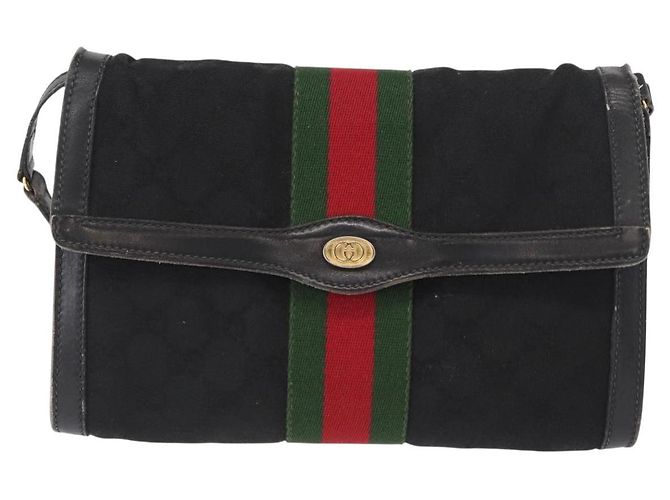 GUCCI GG Canvas Web Sherry Line Shoulder Bag Black Red Green - vista 13
