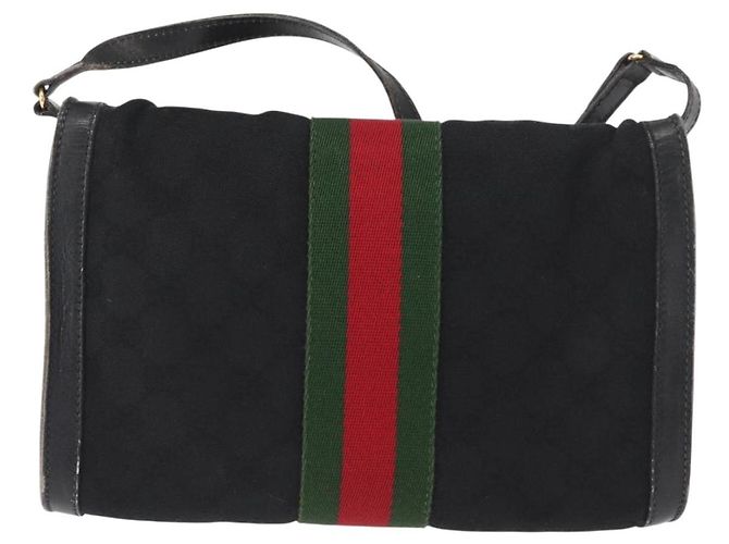 GUCCI GG Canvas Web Sherry Line Shoulder Bag Black Red Green - vista 2