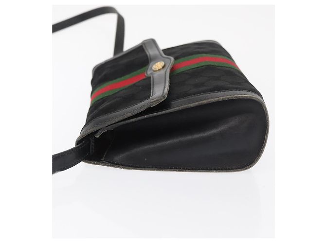 GUCCI GG Canvas Web Sherry Line Shoulder Bag Black Red Green - vista 4