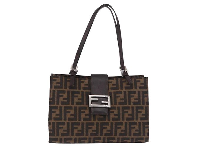 FENDI Zucca Canvas Mamma Baguette Hand Bag Black Brown - vista 2