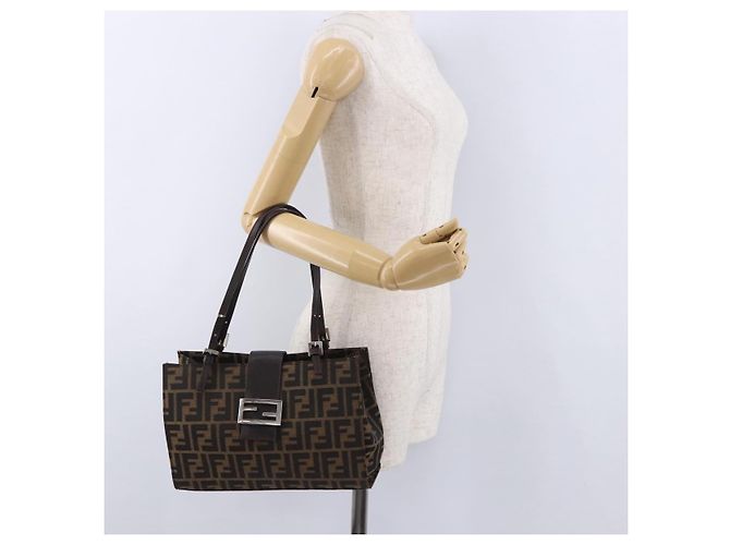 FENDI Zucca Canvas Mamma Baguette Hand Bag Black Brown - vista 27