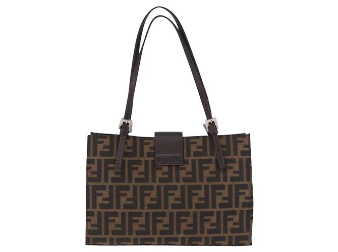 FENDI Zucca Canvas Mamma Baguette Hand Bag Black Brown - vista 3