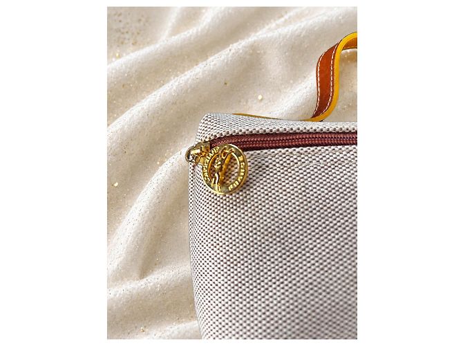 Longchamp Vanity Case in Tela e Pelle Beige - vista 4
