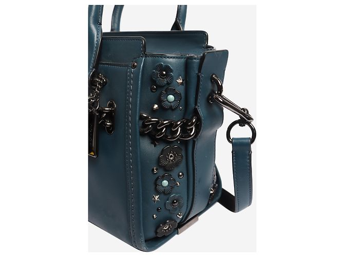 Coach Borsa Swagger in pelle blu con decorazioni floreali - vista 9