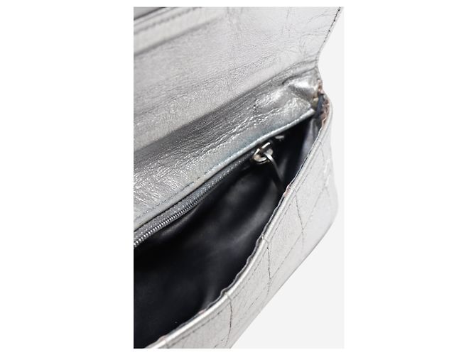 Chanel Bolsa de aba quadrada acolchoada em couro metalizado Silver 2000 - vista 6