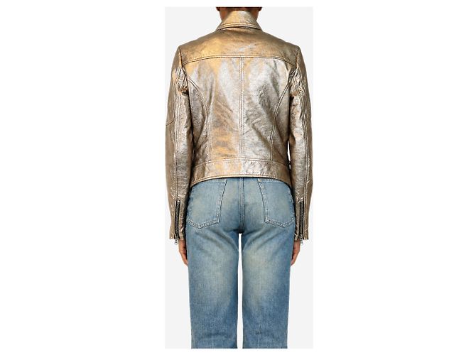 Veronica Beard Bikerjacke aus silbernem Metallic-Leder - size UK 10 - Ansicht 2