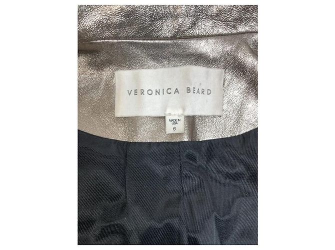 Veronica Beard Bikerjacke aus silbernem Metallic-Leder - size UK 10 - Ansicht 3