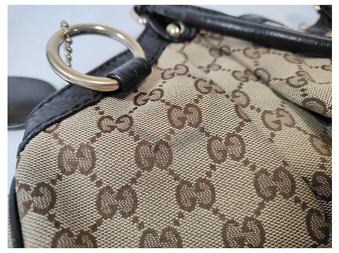 Gucci Sukey Large Monogram Canvas Pelle Beige Nero - vista 6