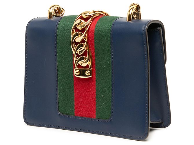 Bolsa Gucci Blue Mini Calfskin Web Sylvie Chain Satchel - vista 2