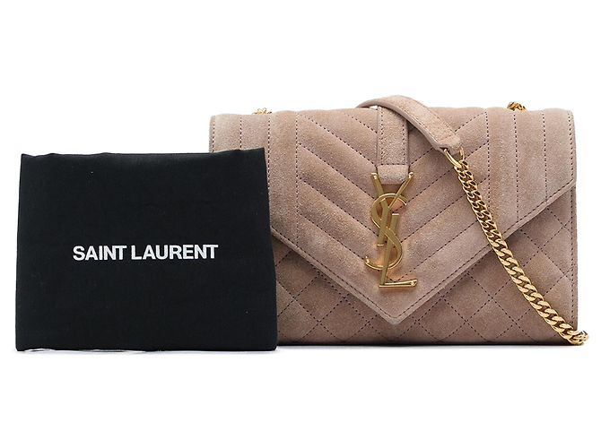 Autre Marque Saint Laurent Borsa a Busta Piccola in Camoscio Matelassé Marrone - vista 6