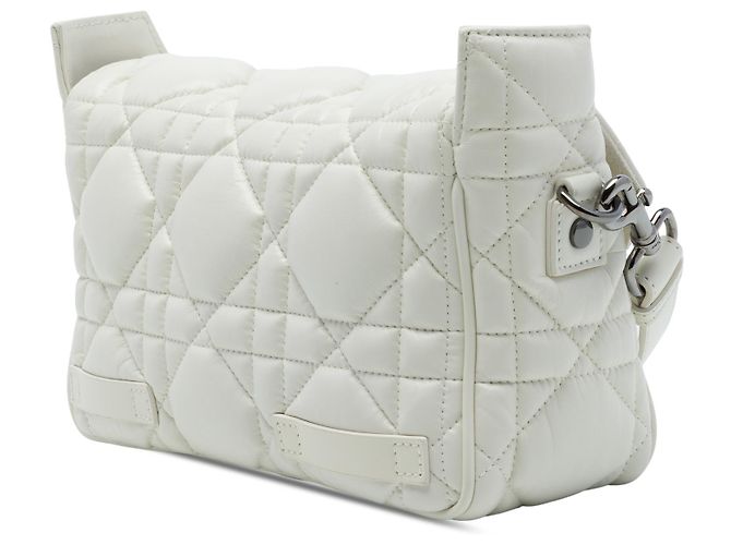 Borsa a Tracolla Diorcamp Piccola in Pelle di Vitello Macrocannage Bianca Dior - vista 2