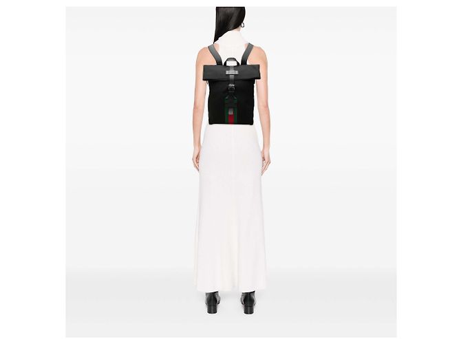 Gucci Techno Web Klapprucksack aus schwarzem Canvas - Ansicht 6