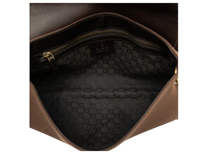 Borsa a tracolla Gucci in tela marrone con banda Web - vista 4