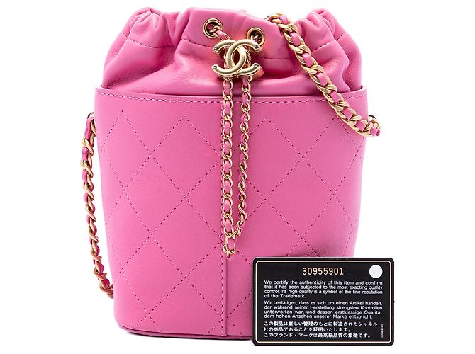 Borsa bucket Chanel Pink Small CC Quilted Caviar con coulisse - vista 7