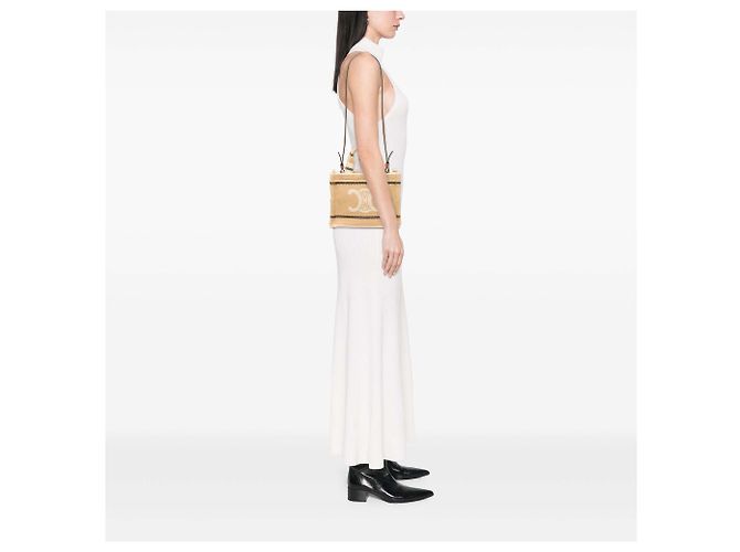 Céline Celine Beige Small Canvas Triomphe Stripe Cabas Thais Satchel - Ansicht 5