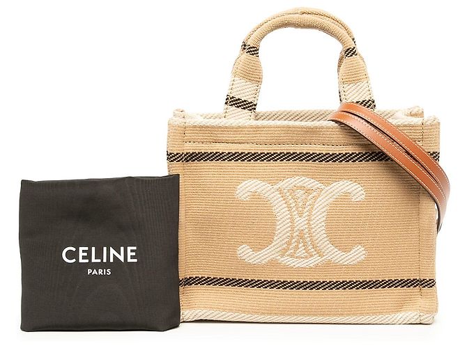 Céline Celine Beige Small Canvas Triomphe Stripe Cabas Thais Satchel - Ansicht 6