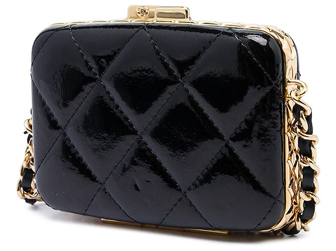Chanel Piccola Box in Capretto Glacé Nero con Catena - vista 2