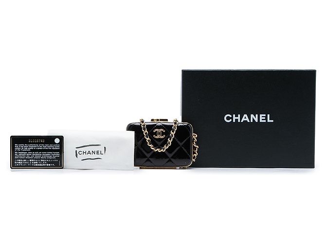 Chanel Piccola Box in Capretto Glacé Nero con Catena - vista 6