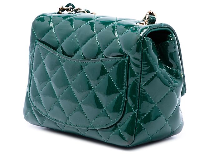 Chanel Green Mini Square Classic Patent Single Flap - vista 2