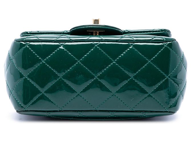 Chanel Green Mini Square Classic Patent Single Flap - vista 3