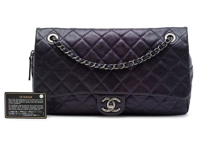 Chanel Purple Jumbo Quilted Iridescent Caviar Easy Flap - vista 7