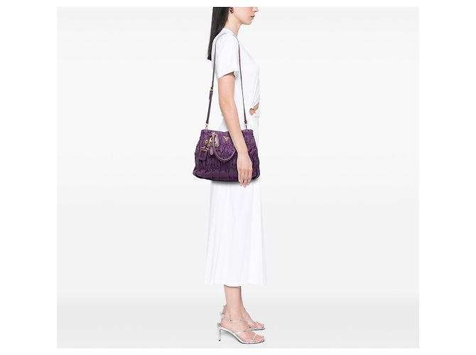 Borsa Prada Purple Tessuto Gaufre Satchel - vista 6