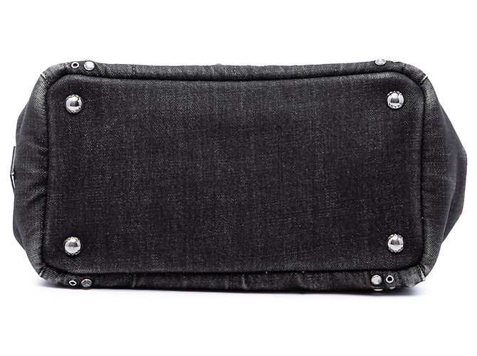 Tote Prada in denim grigio borchiato con logo Canapa - vista 3