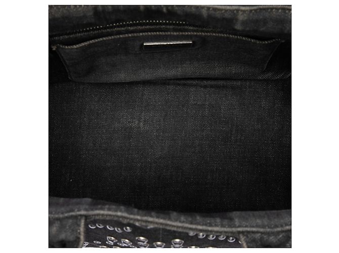 Tote Prada in denim grigio borchiato con logo Canapa - vista 4