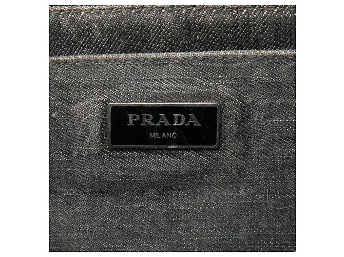 Tote Prada in denim grigio borchiato con logo Canapa - vista 5