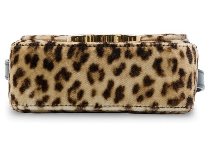 Céline Celine Mini Borsa a Tracolla Triomphe in Velluto con Stampa Leopardata Marrone - vista 3