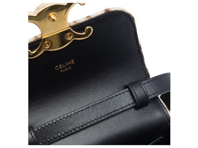 Céline Celine Mini Borsa a Tracolla Triomphe in Velluto con Stampa Leopardata Marrone - vista 5