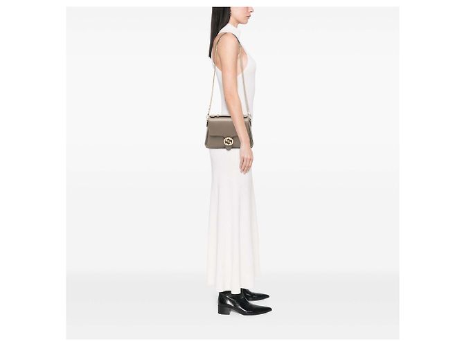 Borsa Satchel Gucci Small Dollar Calf Interlocking G Marrone - vista 5