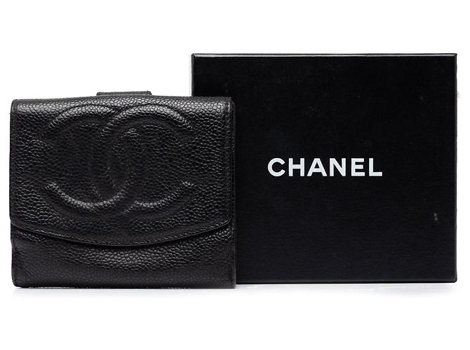 Cartera compacta Chanel Black CC Caviar - vista 8