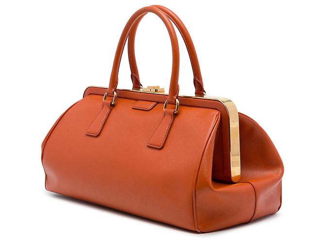 Prada Orange Saffiano Lux Frame Handtasche - Ansicht 2