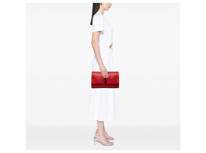 Bamboo Clutch Gucci Daily in vitello rosso e bambù - vista 6