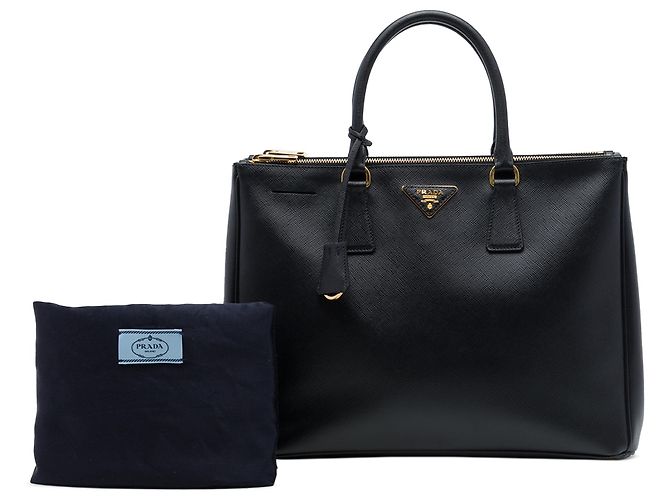 Prada Borsa Galleria Double Zip Grande in pelle Saffiano Nero - vista 7