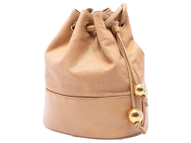 Borsa a secchiello Chanel Brown CC Caviar con coulisse - vista 2